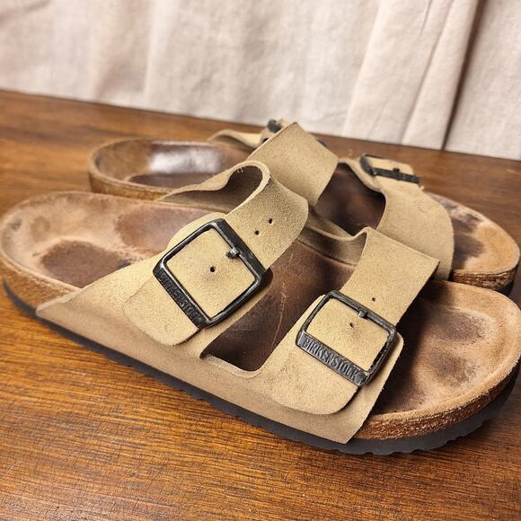 Birkenstock Arizona soft suede tan khaki beige double strap slip on sandals EU36 - Picture 4 of 4